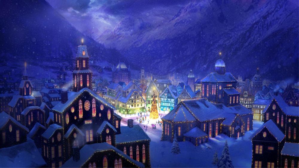 Artistic scene of winter village